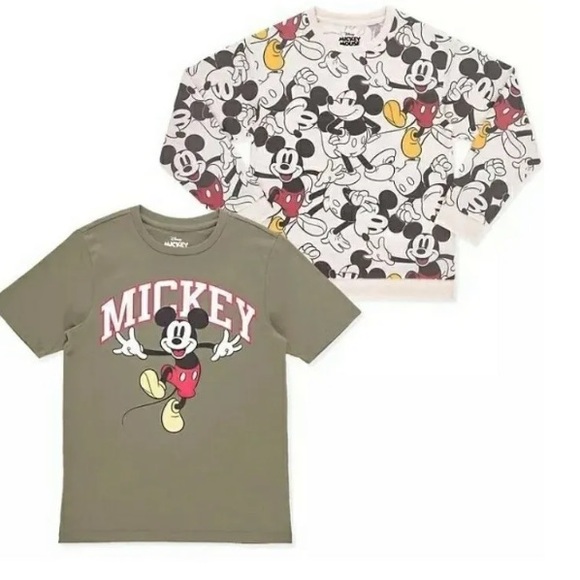 NEW💥Disney Mickey Mouse 2-Pack Long Sleeve Pullover & Short Sleeve T SET 10/12 - Picture 3 of 6